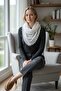 Knitted Spider Web Patterned Triangular Tassel Shoulder Shawl