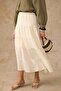 Gathered Detailed Muslin Long Skirt Beige 7062 - 2