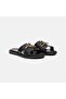 Women's Black Leather Slippers with Metal Buckle Accessories