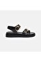 Women's Black Adjustable Leather Sandals with Double Metal Buckles - 2