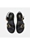Women's Black Adjustable Leather Sandals with Double Metal Buckles - 6