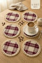 Set of 6 Tasseled Coasters 100% Cotton Monika Fabric Coffee Cup Mug Coasters Dowry Burgundy