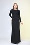 Women's Long Dress, Round Neck, Back Zipper, Long Sleeve, Lined Stylish Evening Dress - 2