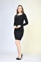 Women's Black Glitter Long Sleeve Evening Dress - 4