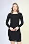 Women's Black Glitter Long Sleeve Evening Dress - 7