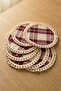 Set of 6 Tasseled Coasters 100% Cotton Monika Fabric Coffee Cup Mug Coasters Dowry Burgundy - 5