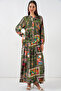 Women's Patterned Long Hijab Dress 2585 - Dark Green - 2