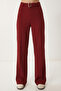 Belted Ribbed Detailed Knitted Trousers Lub0329 Bordo - 4
