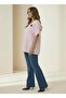 Brooch Detailed V-Neck Women's Plus Size Blouse Pink - 3