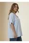Brooch Detailed V-Neck Women's Plus Size Blouse Baby Blue - 3