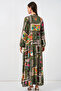 Women's Patterned Long Hijab Dress 2585 - Dark Green - 5
