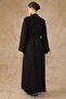 Abaya Set with Stone and Satin Detailing Dress Black 9444-Tk - 8