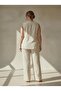 Women's Plus Size Buttoned Vest Trouser Set Ecru - 5