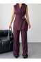 Women's Blazer Vest and Pantalon Set with a Wide Fabric Belt Tied at the Waist - 2