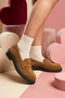 Tan Suede Loafer Genuine Leather Women's Shoes Real Leather Tan Color Suede Women's Loafer Shoes - 7