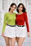 Women's Red-Pistachio Green 2 Pack Boat Neck Long Sleeve Blouse - 4