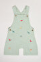 Solid T-Shirt and Embroidered Dungaree Set - 2