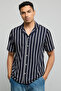 Striped Shirt with Reverse Collar and Short Sleeves