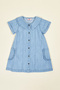 Washed Denim A-Line Dress with Round Neck and Short Sleeves