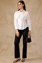 Pencil Detailed Waist-Fitted Cotton Shirt White 9451 - 4