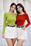 Women's Red-Pistachio Green 2 Pack Boat Neck Long Sleeve Blouse - 6
