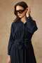 Drawstring Waist Button Closure Modal Dress Dark Blue 9452-E - 5
