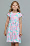 Printed Fit & Flare Dress with Crew Neck and Short Sleeves