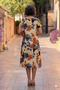 Cream Fall Patterned Round Neck Dress - 2