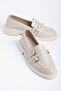 Women's Beige Patent Leather 3-Buckle Loafer Shoes - 2