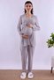 Pajama Set for Pregnant Women with Dressing Gown, Cotton, Comfortable Cut, Effortt - Smoked - 7