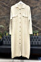 Collared buttoned pocketed organic long cardigan