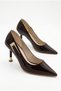 Women's Special Design Thin Heeled Bitter Brown Patent Leather Stiletto with Metal Accessories - 2