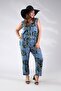 Women's Plus Size Floral Patterned Jumpsuit Green Leopard Indigo - 3