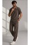 Men's Stylish and Comfortable Baggy Jacquard Sports Set - Black / Navy Blue / Two-Piece Set Polo Collar T-Shirt Jogger - 2