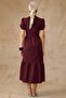 Drape Detailed Watermelon Sleeve Cotton Dress Bordo 9457-E - 7