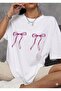 Women's Colorful Ribbon Patterned Printed White T-Shirt