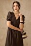 Drape Detailed Watermelon Sleeve Cotton Dress Brown 9457-E - 5