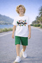 Surf and Dinosaur Printed Cotton Combed 3-Piece Summer T-Shirt-Shorts Children's Set - 4