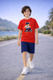 Game Console and Basketball Robot Printed Cotton Combed Cotton 3-Piece Summer T-Shirt-Shorts Children's Set - 4
