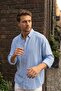 Men's Wrinkle Effect Shirt Blue Relaxed Fit Summer Long Sleeve Ls-13036 - 4
