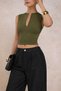 Women's V-Neck Low-Cut Detailed Women's Tank Top Stylish, Fitted Cut, Flexible Fabric Crop Blouse - 3