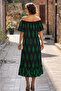 V136-Black Anatolian Patterned Madonna Collar Dress - 2