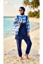 Women's Black Patterned Bag, Fully Covered Zippered Water-Repellent Parachute Hijab 4-Piece Swimsuit Set _2308 - 2