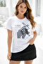 Women's White 100% Cotton Printed Crew Neck Short Sleeve T-Shirt - 2