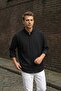 Men's Wrinkle Effect Shirt Black Relaxed Fit Summer Long Sleeve Ls-13036 - 3