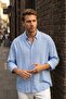 Men's Wrinkle Effect Shirt Blue Relaxed Fit Summer Long Sleeve Ls-13036 - 2