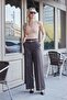 Women's Lycra Denim Look High Waist Front Stitched Wide Leg Trousers - Brown - 5