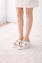 Melinta Gold Detailed Wedge Heel White Women's Slippers - 4