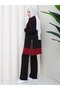 Women's 3-Piece Tracksuit Set, Two-Thread Cotton, Long Zipper N-05513 _ Black-Burgundy - 2