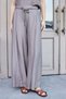 Women's Lycra-Free Linen-Look High-Waisted Wide-Leg Trousers with Side Pockets and Lace-Up Waist - Smoke - 2